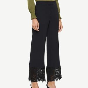 Ann Taylor PETITE CROPPED LACE HEM PANTS IN BLACK